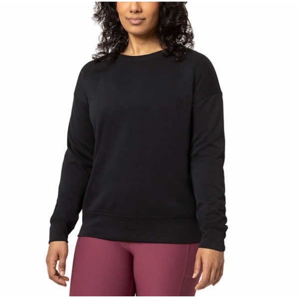 Mondetta Womens M Drop Shoulders Scuba Crewneck Relaxed Sweatshirt Stretch Black